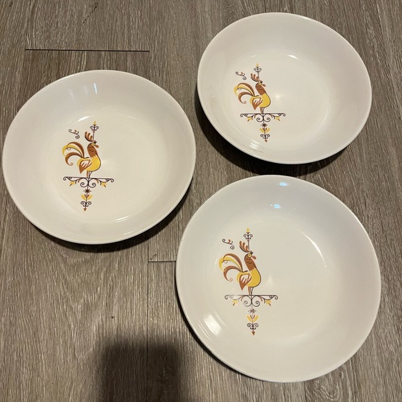3 MCM Salem Pottery vintage Rooster Design Dessert Bowl - Picture 1 of 5